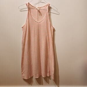 H&M Sz M Orange & White Striped Midi Dress Sleeveless Scoop Neck Casual Summer
